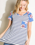 e Luna Striped Floral Mix Pocket Top