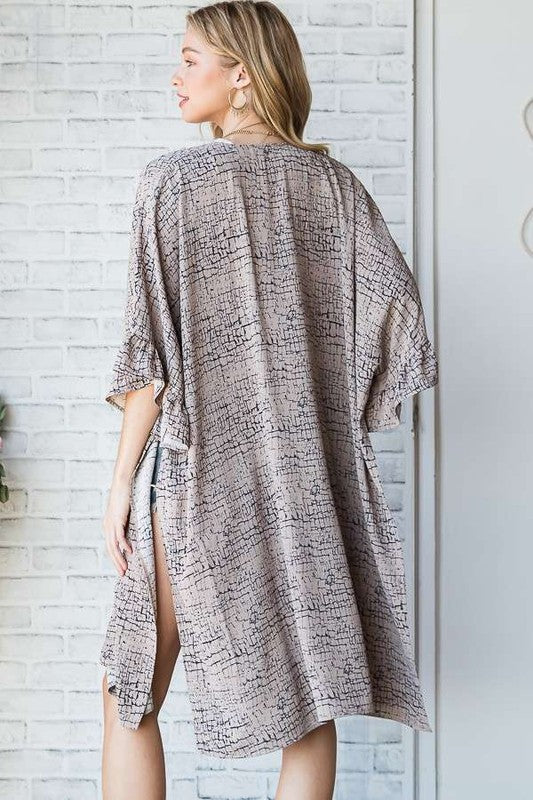 Jade By Jane Natural Geo Print Mid Sleeve Kimono