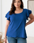 Gilli Plus Size Short Fluttery Sleeve Round Neck Top