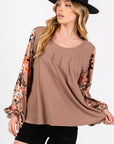 SAGE + FIG Floral Long Sleeve Front Pleated Detail Blouse