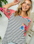 e Luna PLUS Striped Floral Print Top