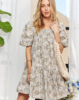 ADORA Floral Square Neck Puff Sleeve Dress