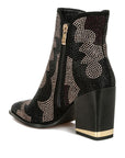 Zarka Rhinestones Embellished Block Heel Boots