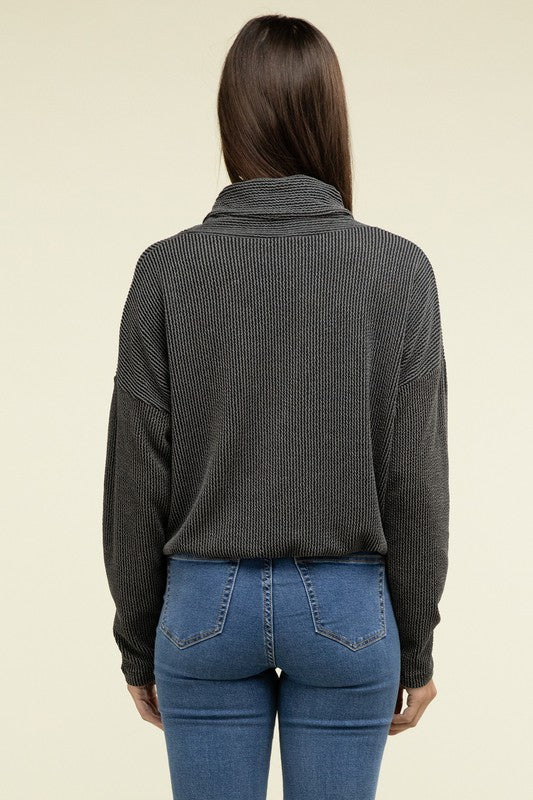 ZENANA Textured Line Elastic Waist Pullover Top