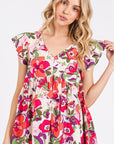 Mittoshop Floral V-Neck Ruffled Cap Sleeve Blouse