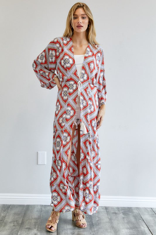 Davi &amp; Dani Printed Long Sleeve Loose Kimono - Online Only