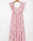 Floral Square Neck Ruffle Strap Maxi Dress
