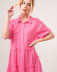 And The Why Full Size Raw Edge Washed Tiered Shirt Dress