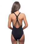 Solid Braided Back Plunging One Piece Swimsuit