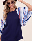 e Luna PLUS Waffle Striped Mix Kimono Top