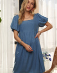 ADORA Square Neck Puff Sleeve Denim Dress