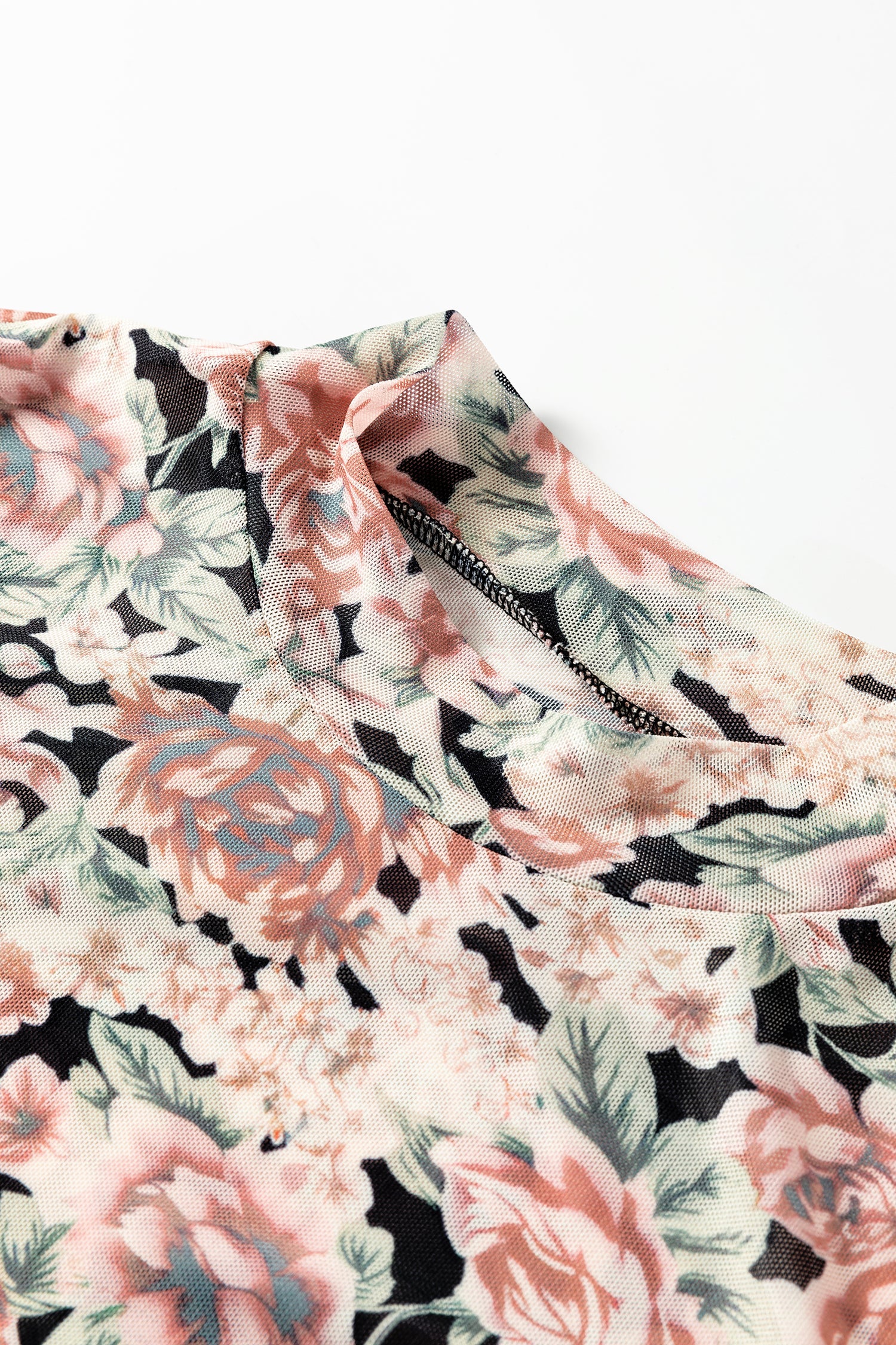 Floral Mesh Mock Neck Long Sleeve Top