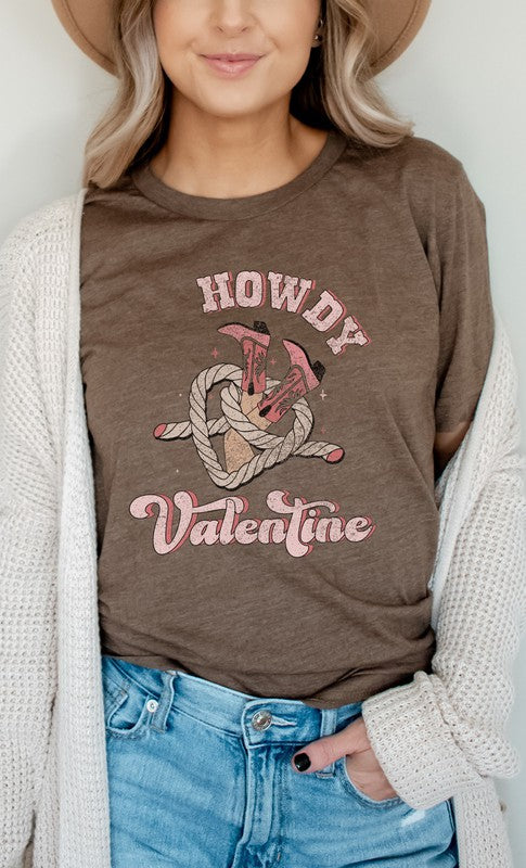 Howdy Valentine Cowboy Boots Graphic Tee