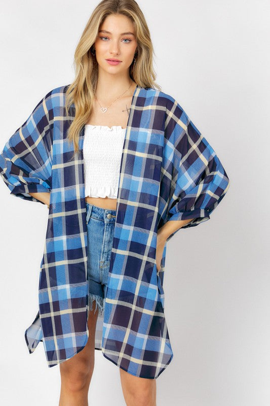 Davi &amp; Dani Striped Short Sleeve Kimono - Online Only