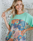 e Luna Solid Floral Mixed Boxy Top