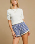 Umgee Elastic Waist Striped Shorts with Pockets