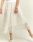 ADORA Elastic Waist Layered Mesh Midi Skirt