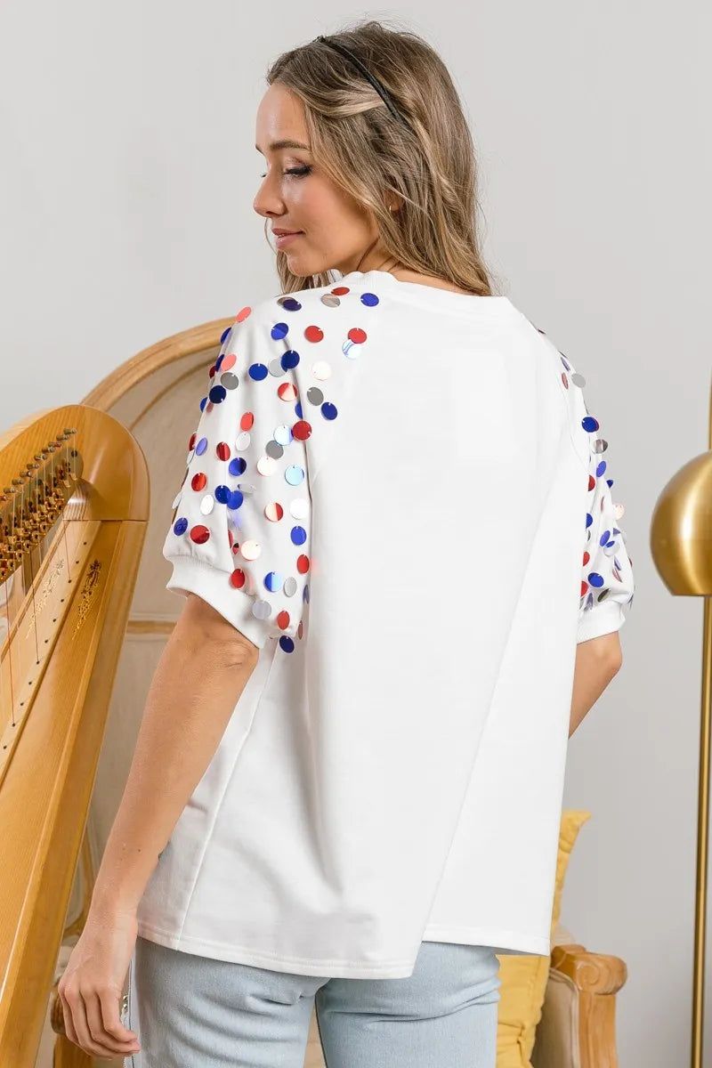 BiBi Party In The Usa Spangle Puff Sleeves Top