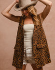 BiBi Leopard Button Up Denim Vest