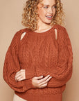 POL Cable Knit Cutout Long Sleeve Sweater