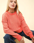 VERY J Exposed Seam Cropped Striped Slit Sweater