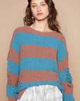 POL Striped Distressed Long Sleeve Sweater