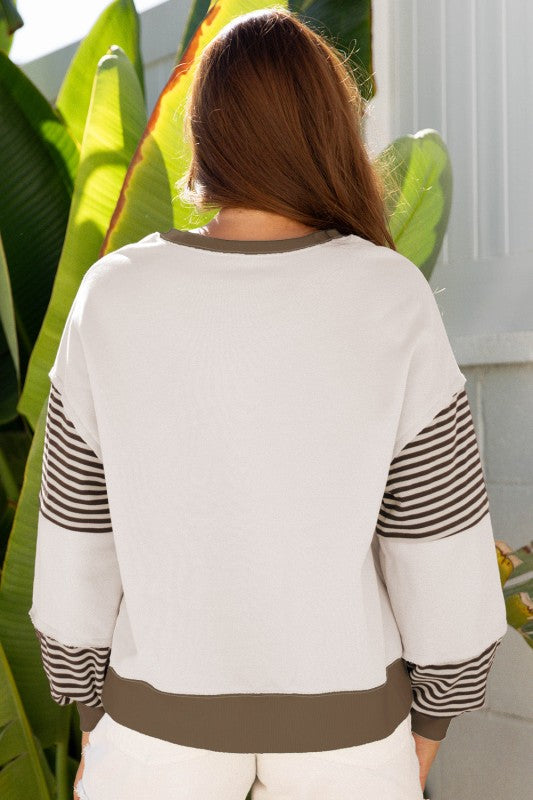 Stripe Colorblock Drop Shoulder Sweatshirt