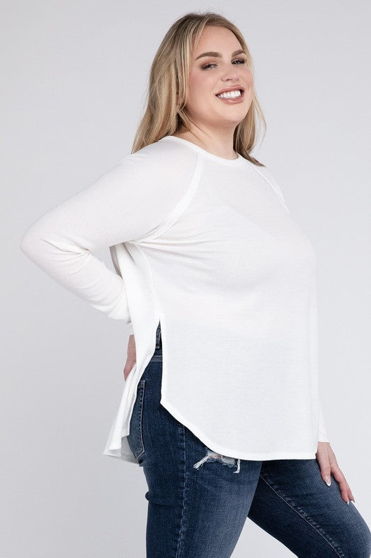 ZENANA Plus Melange Baby Waffle Long Sleeve Top