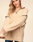 Haptics Contrast Stitching Long Sleeve Hooded Sweater