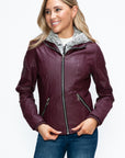 YMI Faux Layered Double-Zipper Jacket with Fuzzy Hood