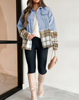 Plaid Patchwork Buttoned Oversized Denim Jacket