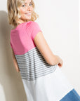 e Luna PLUS Striped Solid Color Block Top