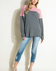 e Luna Solid Waffle Colorblock Casual Top