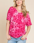 BOMBOM Leopard V-Neck Short Sleeve T-Shirt