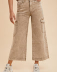 Annie Wear Raw Hem Wide Leg Jeans with Cargo Pockets