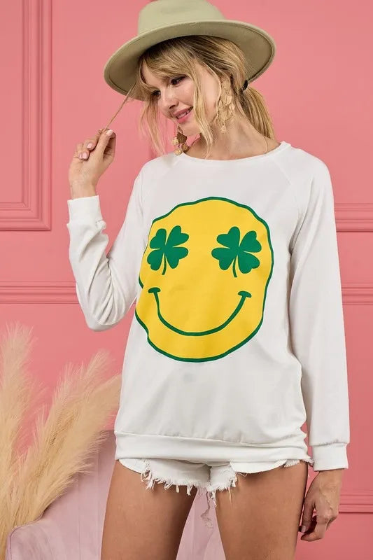 BiBi Smile Face Graphic Round Neck Long Sleeve Top