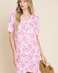 BOMBOM Floral Button Down Mini Dress