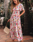 Floral V-Neck Short Sleeve Maxi Dress