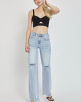 Risen Full Size High Rise Distressed Wide Leg Jeans