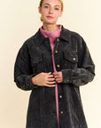 Davi & Dani Washed Corduroy Raw Hem Button Up Jacket