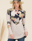 Celeste Full Size Camo Print Contrast Long Sleeve T-Shirt