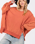 SAGE + FIG Mineral Wash Side Slit Oversized Sweatshirt