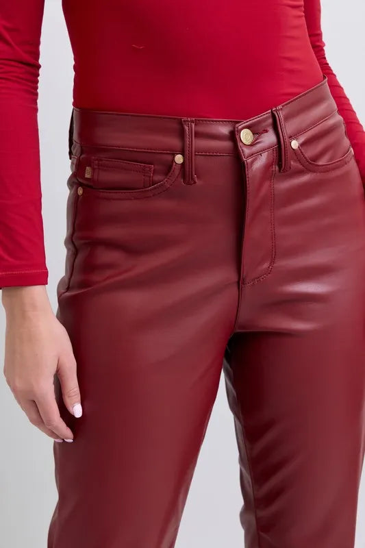 Judy Blue Full Size High Waist Tummy Control Faux Leather Straight Pants Plus Size