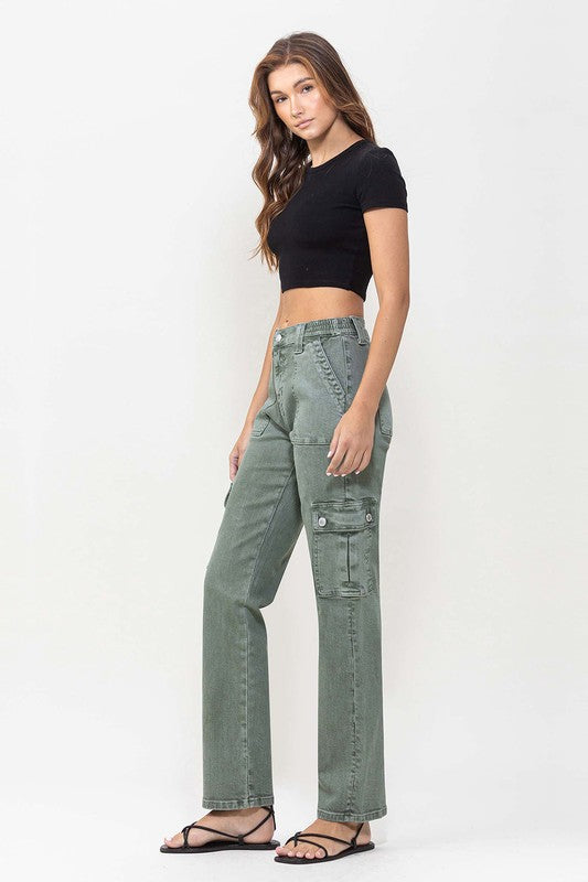 VERVET by Flying Monkey Mid Rise Straight Jeans with Cargo Pocket Detail