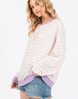 Ces Femme Striped Round Neck Drop Shoulder Sweatshirt