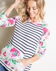 e Luna PLUS Striped Floral Mix Sweatshirt