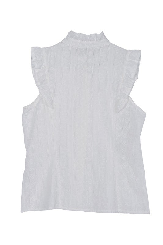 White Eyelet Blouse with Ruffle - Online Only