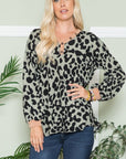 Celeste Full Size Leopard V-Neck Long Sleeve Blouse