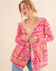 And The Why Full Size Printed Thermal Hooded Open Front Cardigan