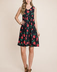 BOMBOM Floral Ruched Tank Dress